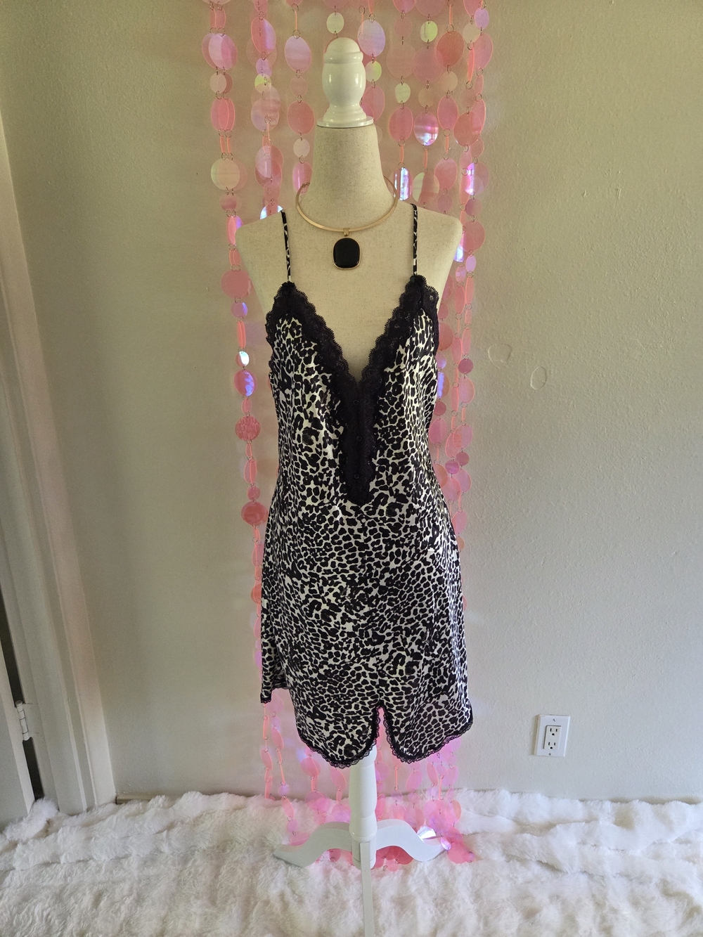 Black & White Leopard Lace-Trim Chemise - Women’s Intimates
